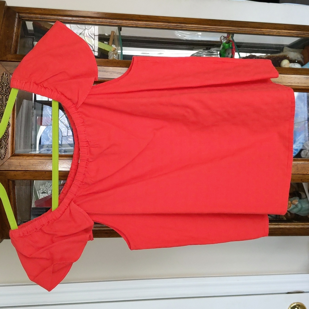 Muted Coral Red J. Crew Off-the-Shoulder Top